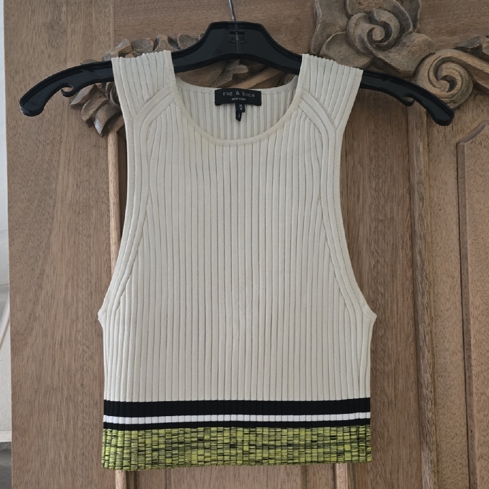 Rag & Bone Cream and Black Ribbed Crop Tank Top